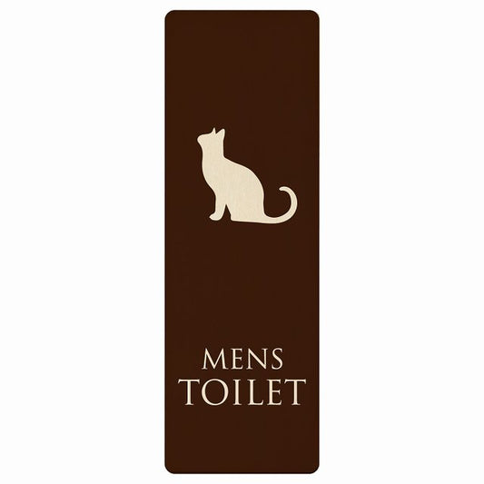 トイレ MENS ねこ 猫 ネコ ブラウン ナチュラル 木製プレート 長方形 縦タイプ 看板 サインプレート 案内表示 施設用 ピクトサイン ピクトグラム 選べるサイズ