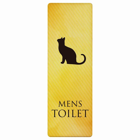 トイレ MENS ねこ 猫 ネコ イエローグラデーション 木製プレート 長方形 縦タイプ 看板 サインプレート 案内表示 施設用 ピクトサイン ピクトグラム 選べるサイズ