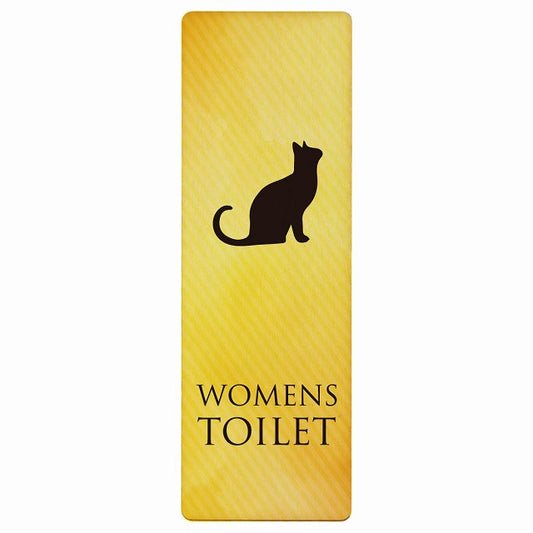 トイレ WOMENS ねこ 猫 ネコ イエローグラデーション 木製プレート 長方形 縦タイプ 看板 サインプレート 案内表示 施設用 ピクトサイン ピクトグラム 選べるサイズ