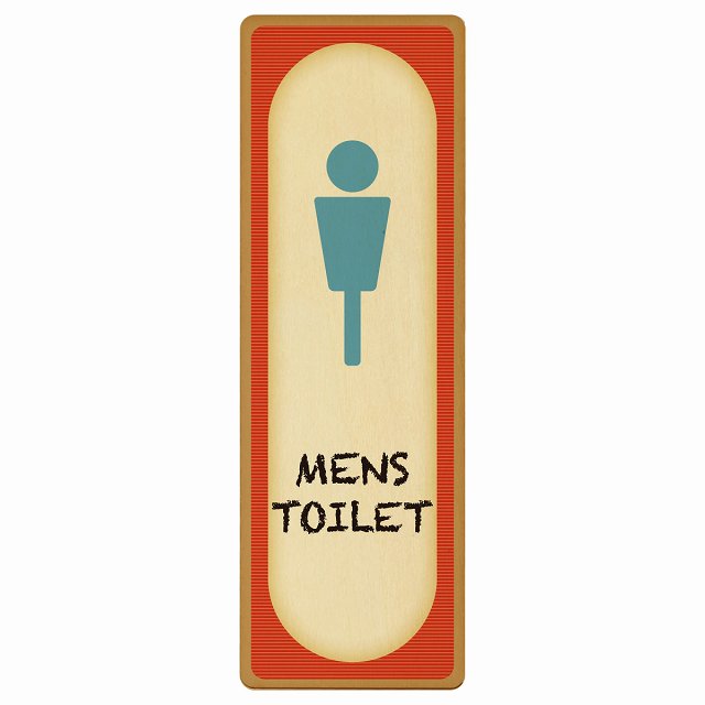 トイレ MENS レトロ デザイン 木製プレート 長方形 縦タイプ 看板 サインプレート 案内表示 施設用 ピクトサイン ピクトグラム 選べるサイズ