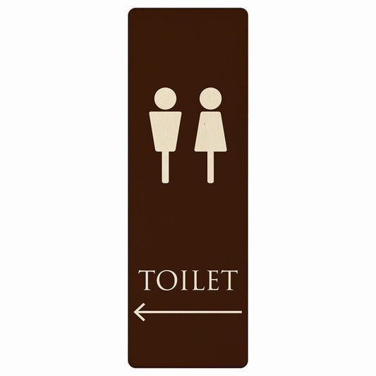 トイレ 男女マーク ブラウン ナチュラル 左矢印 木製プレート 長方形 縦タイプ 看板 サインプレート 誘導表示 ピクトサイン ピクトグラム 選べるサイズ