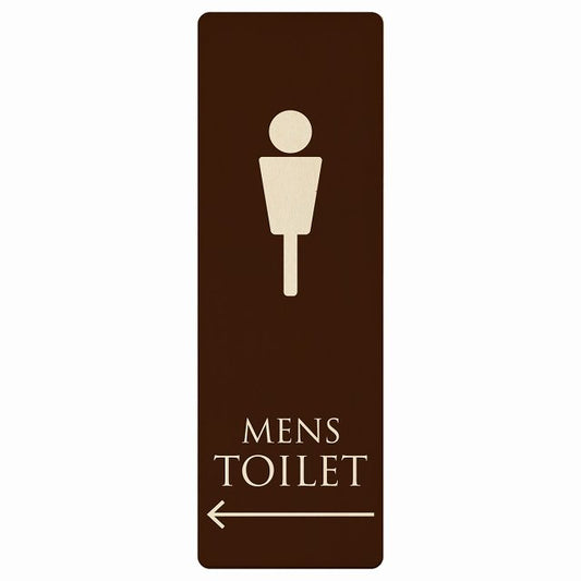 トイレ MENS ブラウン ナチュラル 左矢印 木製プレート 長方形 縦タイプ 看板 サインプレート 誘導表示 ピクトサイン ピクトグラム 選べるサイズ