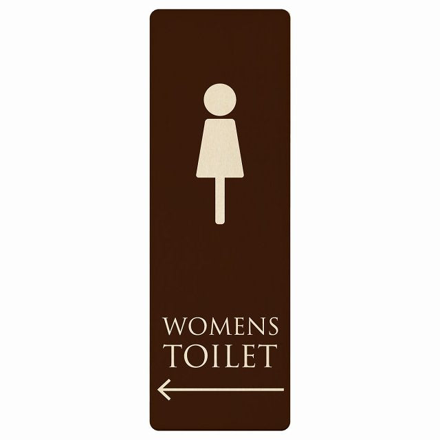 トイレ WOMENS ブラウン ナチュラル 左矢印 木製プレート 長方形 縦タイプ 看板 サインプレート 誘導表示 ピクトサイン ピクトグラム 選べるサイズ