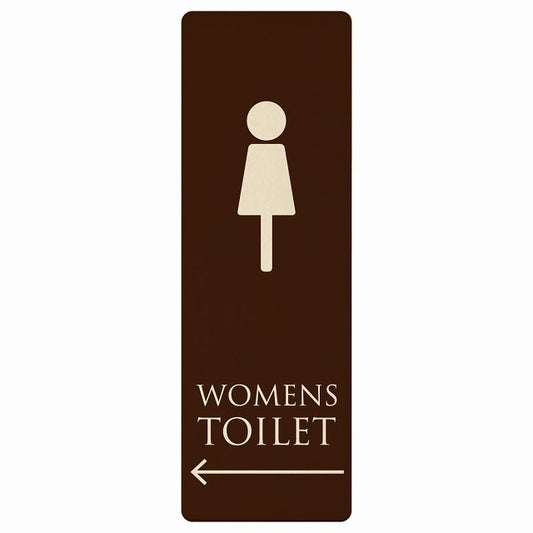 トイレ WOMENS ブラウン ナチュラル 左矢印 木製プレート 長方形 縦タイプ 看板 サインプレート 誘導表示 ピクトサイン ピクトグラム 選べるサイズ