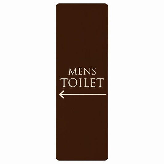 トイレ MENS 文字タイプ ブラウン ナチュラル 左矢印 木製プレート 長方形 縦タイプ 看板 サインプレート 誘導表示 ピクトサイン ピクトグラム 選べるサイズ