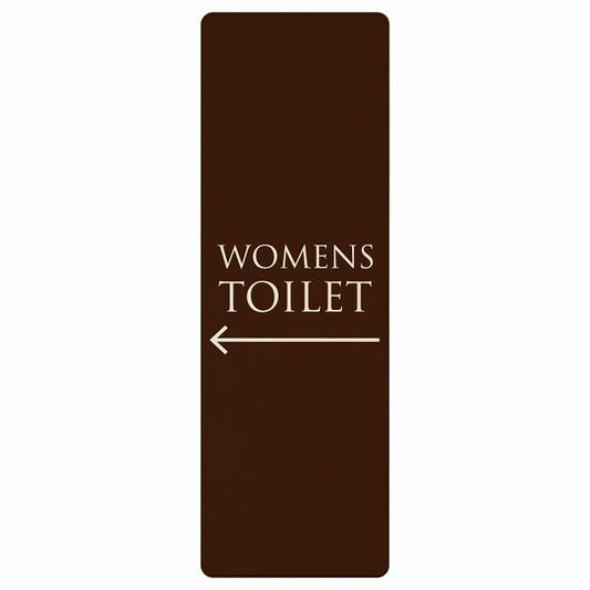 トイレ WOMENS 文字タイプ ブラウン ナチュラル 左矢印 木製プレート 長方形 縦タイプ 看板 サインプレート 誘導表示 ピクトサイン ピクトグラム 選べるサイズ