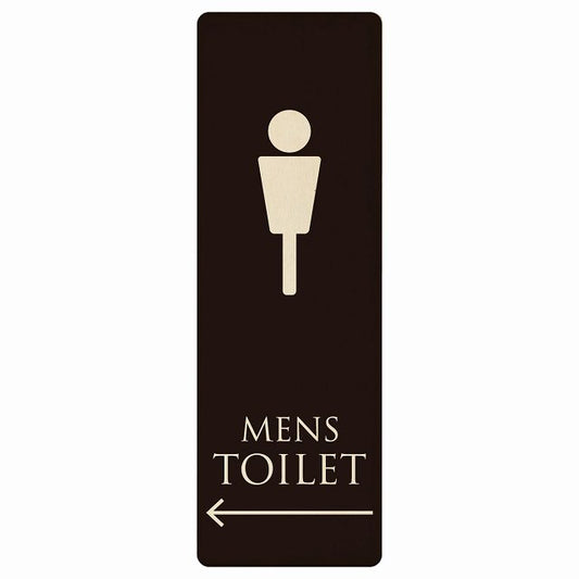 トイレ MENS ブラック ナチュラル 左矢印 木製プレート 長方形 縦タイプ 看板 サインプレート 誘導表示 ピクトサイン ピクトグラム 選べるサイズ