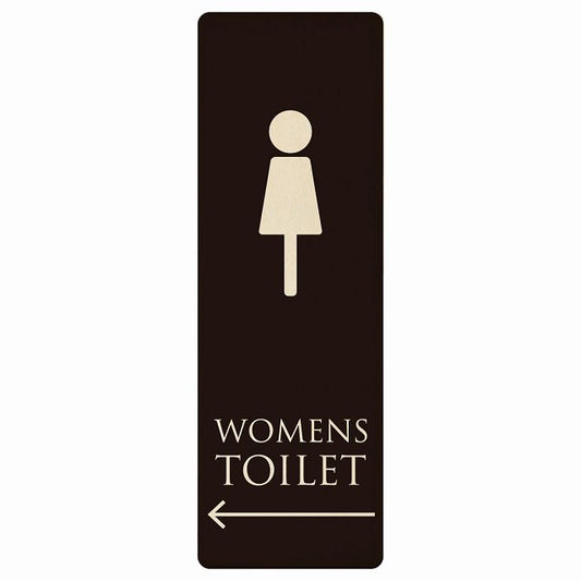 トイレ WOMENS ブラック ナチュラル 左矢印 木製プレート 長方形 縦タイプ 看板 サインプレート 誘導表示 ピクトサイン ピクトグラム 選べるサイズ