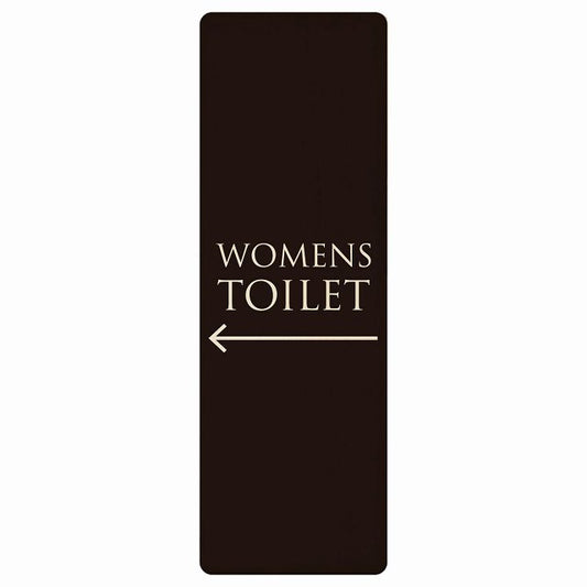 トイレ WOMENS 文字タイプ ブラック ナチュラル 左矢印 木製プレート 長方形 縦タイプ 看板 サインプレート 誘導表示 ピクトサイン ピクトグラム 選べるサイズ