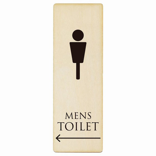 トイレ MENS ナチュラル ブラック 左矢印 木製プレート 長方形 縦タイプ 看板 サインプレート 誘導表示 ピクトサイン ピクトグラム 選べるサイズ