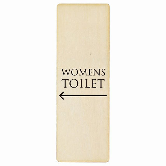 トイレ WOMENS 文字タイプ ナチュラル ブラック 左矢印 木製プレート 長方形 縦タイプ 看板 サインプレート 誘導表示 ピクトサイン ピクトグラム 選べるサイズ