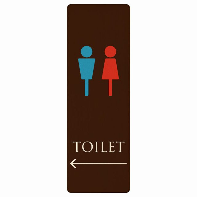 トイレ 男女マーク ブラウン＆カラー 左矢印 木製プレート 長方形 縦タイプ 看板 サインプレート 誘導表示 ピクトサイン ピクトグラム 選べるサイズ