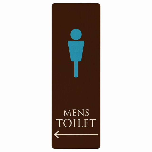 トイレ MENS ブラウン＆カラー 左矢印 木製プレート 長方形 縦タイプ 看板 サインプレート 誘導表示 ピクトサイン ピクトグラム 選べるサイズ