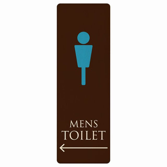 トイレ MENS ブラウン＆カラー 左矢印 木製プレート 長方形 縦タイプ 看板 サインプレート 誘導表示 ピクトサイン ピクトグラム 選べるサイズ