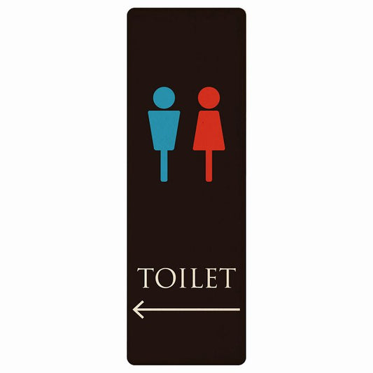 トイレ 男女マーク ブラック＆カラー 左矢印 木製プレート 長方形 縦タイプ 看板 サインプレート 誘導表示 ピクトサイン ピクトグラム 選べるサイズ