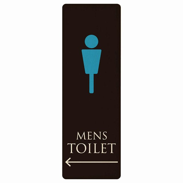 トイレ MENS ブラック＆カラー 左矢印 木製プレート 長方形 縦タイプ 看板 サインプレート 誘導表示 ピクトサイン ピクトグラム 選べるサイズ
