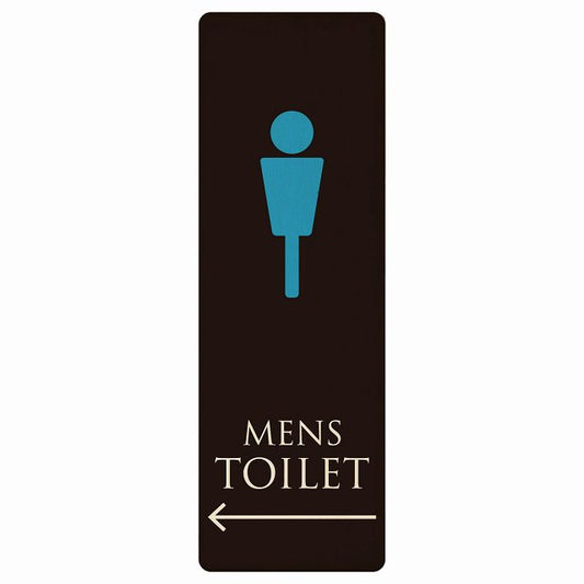 トイレ MENS ブラック＆カラー 左矢印 木製プレート 長方形 縦タイプ 看板 サインプレート 誘導表示 ピクトサイン ピクトグラム 選べるサイズ