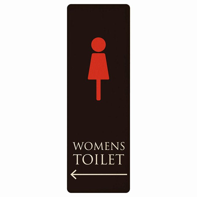トイレ WOMENS ブラック＆カラー 左矢印 木製プレート 長方形 縦タイプ 看板 サインプレート 誘導表示 ピクトサイン ピクトグラム 選べるサイズ