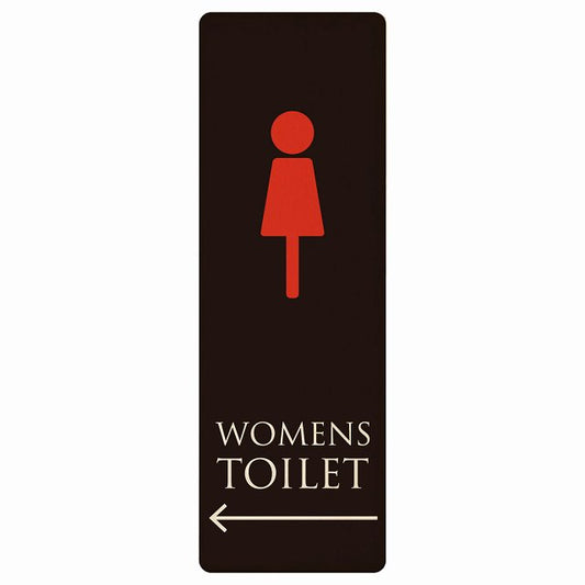 トイレ WOMENS ブラック＆カラー 左矢印 木製プレート 長方形 縦タイプ 看板 サインプレート 誘導表示 ピクトサイン ピクトグラム 選べるサイズ