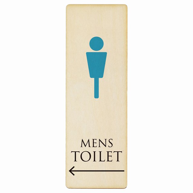 トイレ MENS ナチュラル＆カラー 左矢印 木製プレート 長方形 縦タイプ 看板 サインプレート 誘導表示 ピクトサイン ピクトグラム 選べるサイズ
