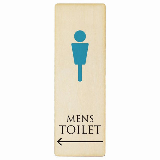 トイレ MENS ナチュラル＆カラー 左矢印 木製プレート 長方形 縦タイプ 看板 サインプレート 誘導表示 ピクトサイン ピクトグラム 選べるサイズ