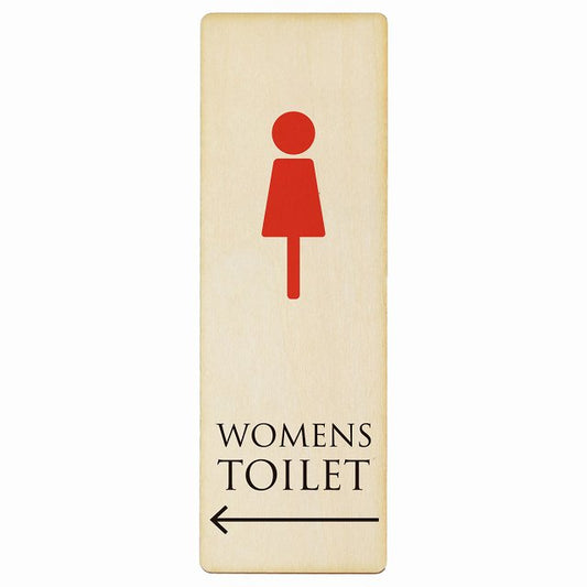 トイレ WOMENS ナチュラル＆カラー 左矢印 木製プレート 長方形 縦タイプ 看板 サインプレート 誘導表示 ピクトサイン ピクトグラム 選べるサイズ