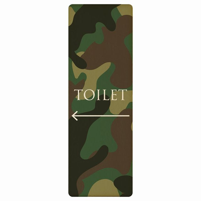 トイレ TOILET 文字タイプ 迷彩 カラー 左矢印 木製プレート 長方形 縦タイプ 看板 サインプレート 誘導表示 ピクトサイン ピクトグラム 選べるサイズ