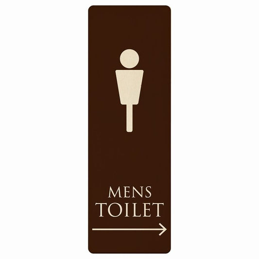 トイレ MENS ブラウン ナチュラル 右矢印 木製プレート 長方形 縦タイプ 看板 サインプレート 誘導表示 ピクトサイン ピクトグラム 選べるサイズ