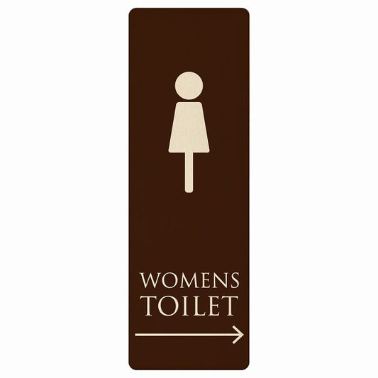 トイレ WOMENS ブラウン ナチュラル 右矢印 木製プレート 長方形 縦タイプ 看板 サインプレート 誘導表示 ピクトサイン ピクトグラム 選べるサイズ