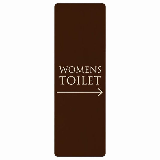 トイレ WOMENS 文字タイプ ブラウン ナチュラル 右矢印 木製プレート 長方形 縦タイプ 看板 サインプレート 誘導表示 ピクトサイン ピクトグラム 選べるサイズ