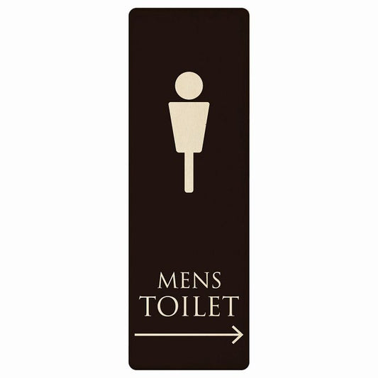 トイレ MENS ブラック ナチュラル 右矢印 木製プレート 長方形 縦タイプ 看板 サインプレート 誘導表示 ピクトサイン ピクトグラム 選べるサイズ