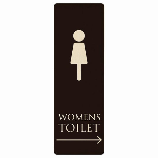 トイレ WOMENS ブラック ナチュラル 右矢印 木製プレート 長方形 縦タイプ 看板 サインプレート 誘導表示 ピクトサイン ピクトグラム 選べるサイズ