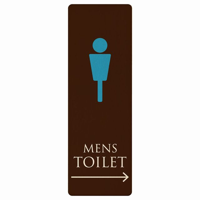 トイレ MENS ブラウン＆カラー 右矢印 木製プレート 長方形 縦タイプ 看板 サインプレート 誘導表示 ピクトサイン ピクトグラム 選べるサイズ