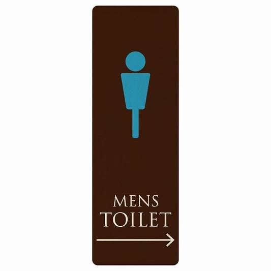 トイレ MENS ブラウン＆カラー 右矢印 木製プレート 長方形 縦タイプ 看板 サインプレート 誘導表示 ピクトサイン ピクトグラム 選べるサイズ