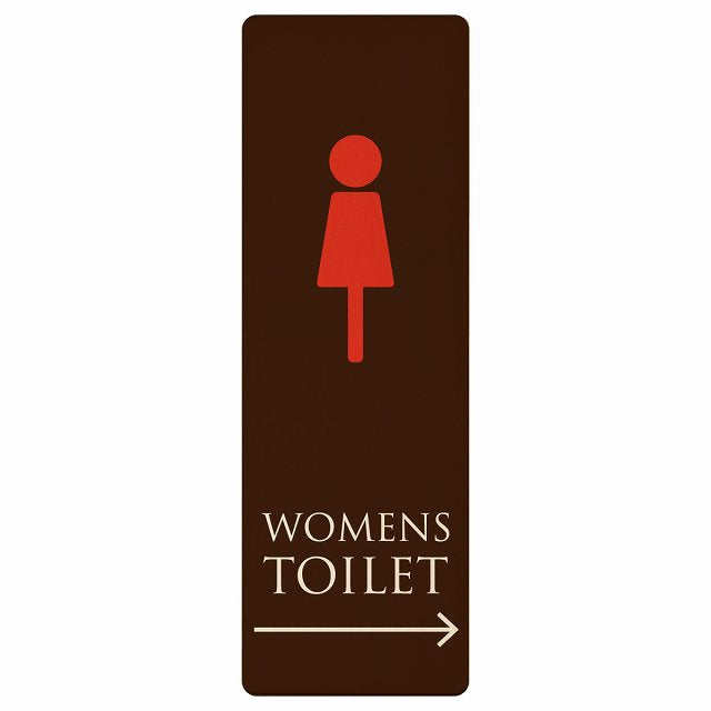 トイレ WOMENS ブラウン＆カラー 右矢印 木製プレート 長方形 縦タイプ 看板 サインプレート 誘導表示 ピクトサイン ピクトグラム 選べるサイズ
