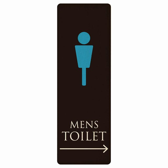 トイレ MENS ブラック＆カラー 右矢印 木製プレート 長方形 縦タイプ 看板 サインプレート 誘導表示 ピクトサイン ピクトグラム 選べるサイズ