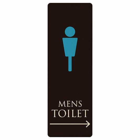 トイレ MENS ブラック＆カラー 右矢印 木製プレート 長方形 縦タイプ 看板 サインプレート 誘導表示 ピクトサイン ピクトグラム 選べるサイズ