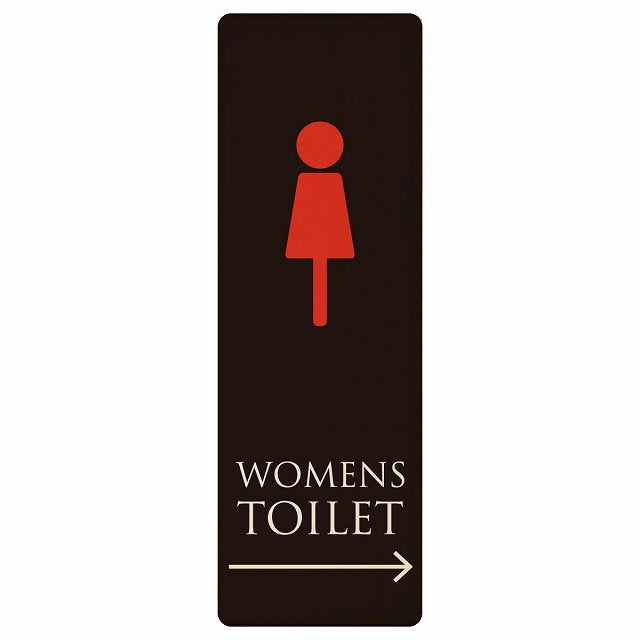 トイレ WOMENS ブラック＆カラー 右矢印 木製プレート 長方形 縦タイプ 看板 サインプレート 誘導表示 ピクトサイン ピクトグラム 選べるサイズ