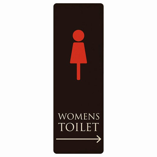 トイレ WOMENS ブラック＆カラー 右矢印 木製プレート 長方形 縦タイプ 看板 サインプレート 誘導表示 ピクトサイン ピクトグラム 選べるサイズ