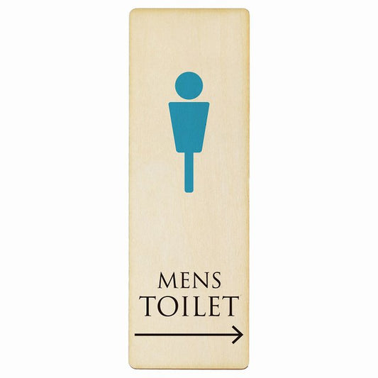 トイレ MENS ナチュラル＆カラー 右矢印 木製プレート 長方形 縦タイプ 看板 サインプレート 誘導表示 ピクトサイン ピクトグラム 選べるサイズ