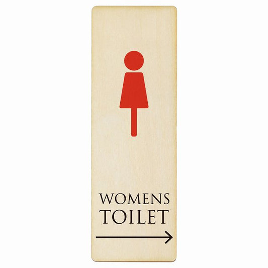 トイレ WOMENS ナチュラル＆カラー 右矢印 木製プレート 長方形 縦タイプ 看板 サインプレート 誘導表示 ピクトサイン ピクトグラム 選べるサイズ