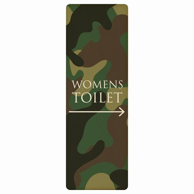 トイレ WOMENS 文字タイプ 迷彩 カラー 右矢印 木製プレート 長方形 縦タイプ 看板 サインプレート 誘導表示 ピクトサイン ピクトグラム 選べるサイズ