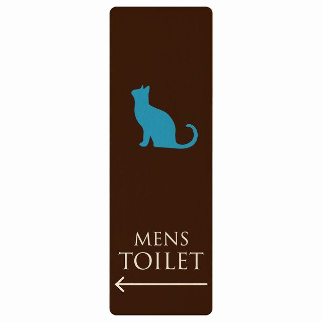 トイレ MENS ねこ 猫 ネコ ブラウン カラー 左矢印 木製プレート 長方形 縦タイプ 看板 サインプレート 誘導表示 ピクトサイン ピクトグラム 選べるサイズ