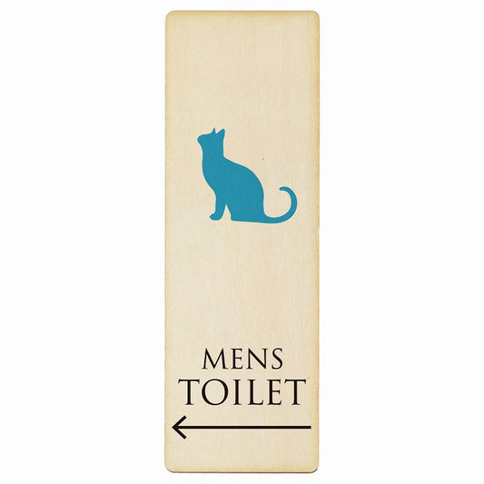 トイレ MENS ねこ 猫 ネコ ナチュラル カラー 左矢印 木製プレート 長方形 縦タイプ 看板 サインプレート 誘導表示 ピクトサイン ピクトグラム 選べるサイズ