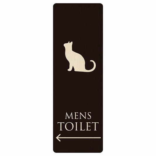 トイレ MENS ねこ 猫 ネコ ブラック ナチュラル 左矢印 木製プレート 長方形 縦タイプ 看板 サインプレート 誘導表示 ピクトサイン ピクトグラム 選べるサイズ