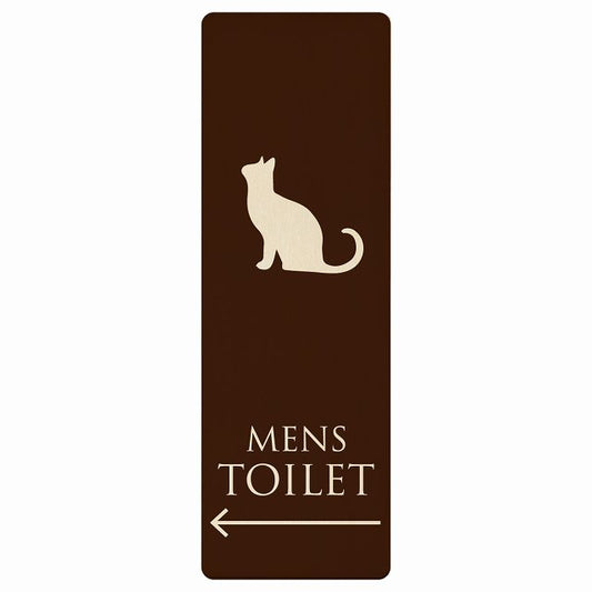 トイレ MENS ねこ 猫 ネコ ブラウン ナチュラル 左矢印 木製プレート 長方形 縦タイプ 看板 サインプレート 誘導表示 ピクトサイン ピクトグラム 選べるサイズ