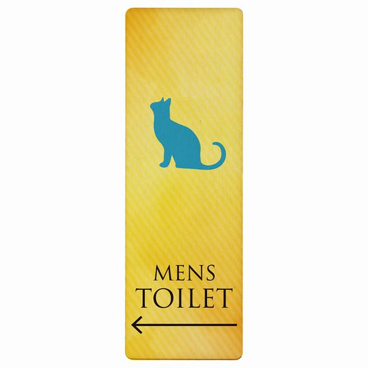 トイレ MENS ねこ 猫 ネコ イエローグラデーション 左矢印 木製プレート 長方形 縦タイプ 看板 サインプレート 誘導表示 ピクトサイン ピクトグラム 選べるサイズ
