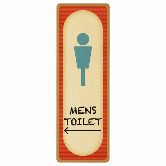 トイレ MENS レトロ デザイン 左矢印 木製プレート 長方形 縦タイプ 看板 サインプレート 誘導表示 ピクトサイン ピクトグラム 選べるサイズ