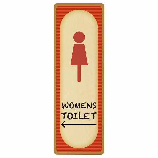 トイレ WOMENS レトロ デザイン 左矢印 木製プレート 長方形 縦タイプ 看板 サインプレート 誘導表示 ピクトサイン ピクトグラム 選べるサイズ
