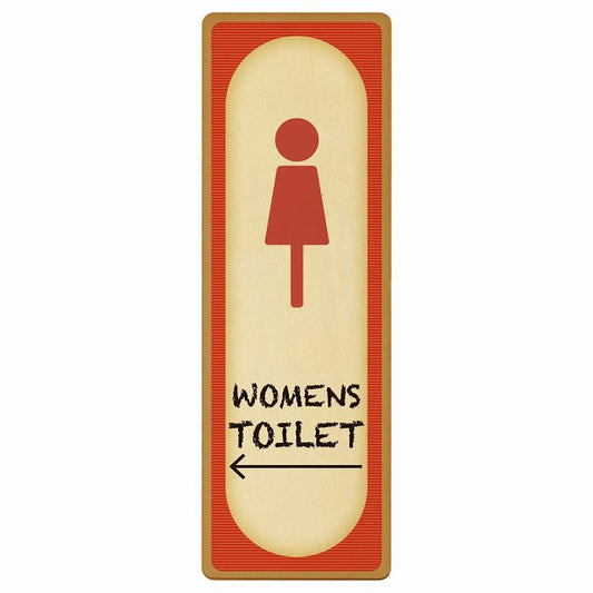 トイレ WOMENS レトロ デザイン 左矢印 木製プレート 長方形 縦タイプ 看板 サインプレート 誘導表示 ピクトサイン ピクトグラム 選べるサイズ